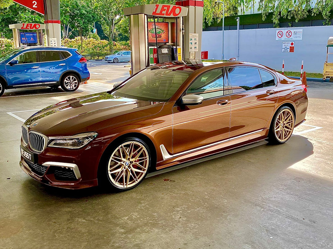 BMW G12 on Frozen Gold forged wheels in 21 inches