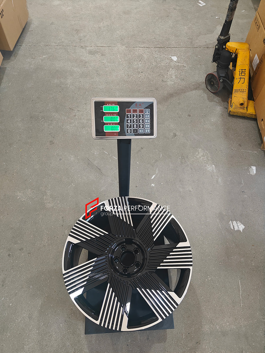 We manufacture premium quality forged wheels rims for BMW 7 SERIES G70 2025 in any design, size, color.
Wheels sizes:
Front: 22 x 9.5 ET 18
Rear: 22 x 10.5 ET 34
Weight: 
Front: 17.3 kg (38.13 lbs)
Rear: 17.6 kg (38.8 lbs)
Finishing: Gloss Black with Machined Face