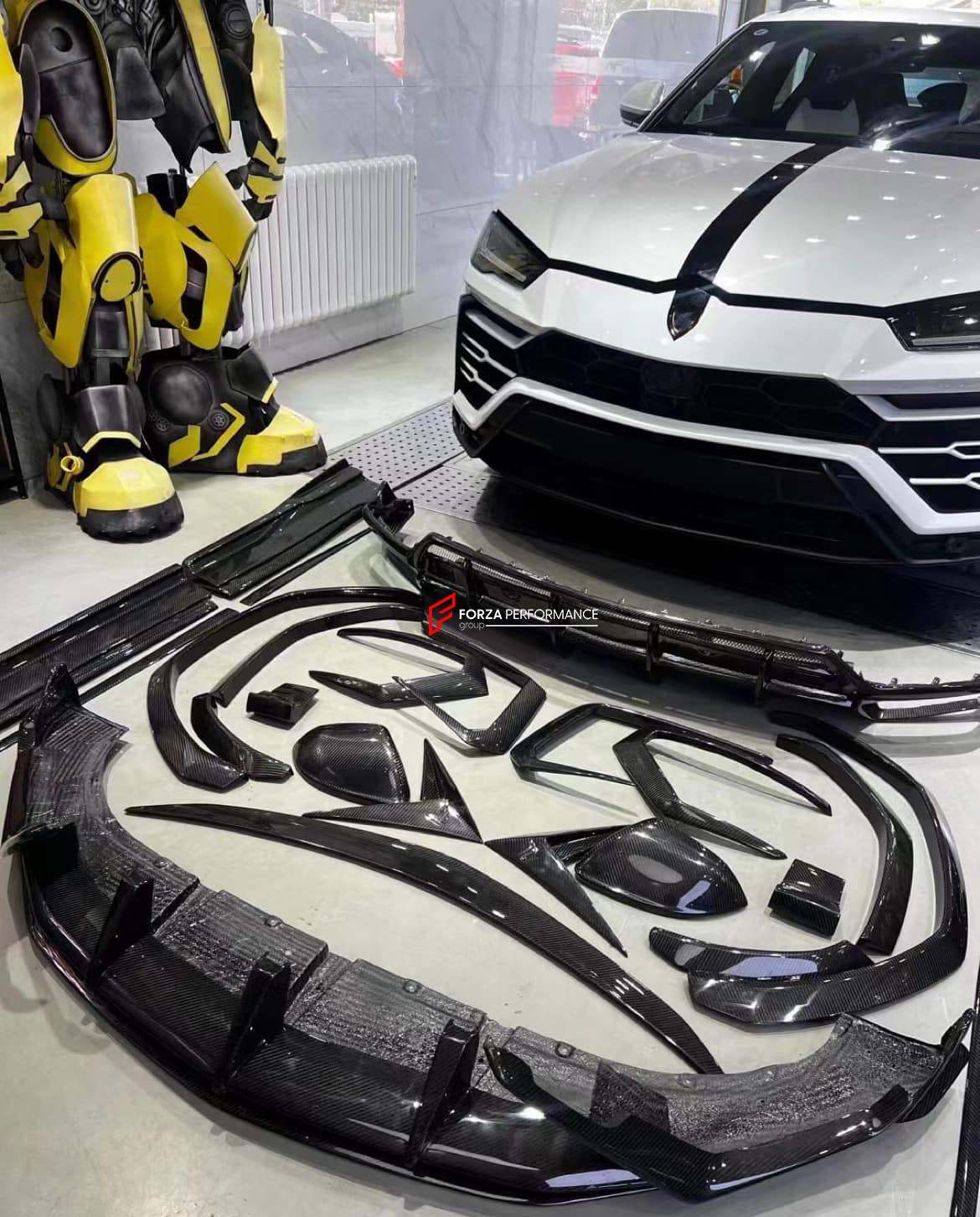 CARBON BODY KIT for LAMBORGHINI URUS 2018+  Set includes:  Front Lip Rear Diffuser Side Skirts Door Trims Side Fenders Side Mirror Covers Front Canards Rear Canards Roof Spoiler Rear Spoiler