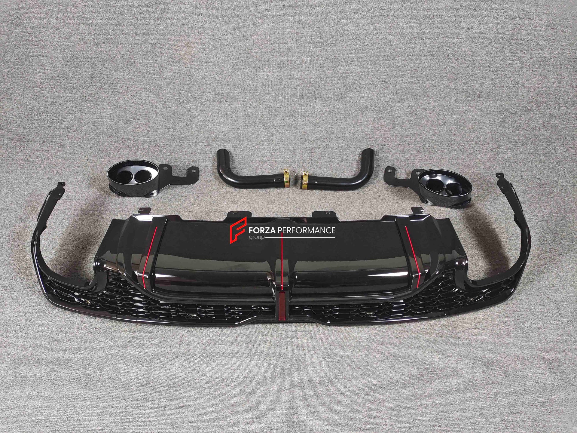 RSQ7 STYLE REAR DIFFUSER WITH EXHAUST TIPS for AUDI Q7 4M FACELIFT 2019 - 2024  Set includes:  Rear Diffuser Exhaust Tips