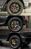 In the photos above you can see an installed Forza Performance Group set of large front brakes for the MERCEDES-BENZ G-CLASS G63 W463A 2018 with 440x40mm / 410x38mm brake discs by 22-inch brake calipers. Material: Carbon Ceramic Current set includes: 4x Brake calipers (10-piston front, 4-piston rear) 2x Front Brake discs 440x40mm 2x Rear Brake discs 410x38mm 4x Brake caliper adapters 4x Brake Pads 4x Brake hoses and installation kits with nipples