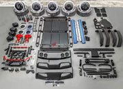 Body Kit includes:  Bullbar Roof LED DRL Bar Roof Rack Roof Ladder Side Fenders Side Skirts Spare Tire Cover Rear Middle Guard Material: Plastic  Lift Kit includes:  Big Brake Kit Portal Axels Springs 2 Front Outer Steering Knuckles 2 Heavy Duty Rear Axle Shafts Set of Axle Braces for Front & Rear Axles 4 ABS Sensors Mounting Bolts
