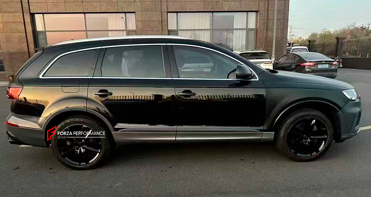 CONVERSION BODY KIT for AUDI Q7 4L FACELIFT 2009 - 2015 upgrade to Q7 4M FACELIFT 2019 - 2024
Set includes:
Front Bumper Assembly
Front Lip
Front Grille
Headlights
Hood/Bonnet
Fender Flares
Roof Spoiler
Trunk
Tail Lights
Rear Bumper
Rear Bumper Assembly
Rear Diffuser
Exhaust Tips
Material: Plastic, Stainless Steel 
NOTE: Professional installation is required.