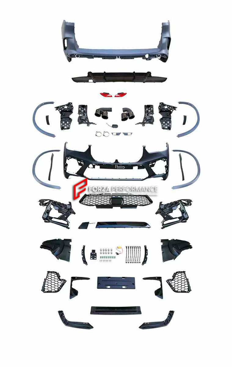 CONVERSION UPGRADE BODY KIT for BMW X5 G05 2018 - 2023 upgrade to BMW X5M F95 2019 - 2023
Set includes:
Front Bumper Assembly
Fender Flares
Side Skirts
Rear Bumper Assembly
Rear Diffuser
Exhaust Tips
Material: Plastic
Note: Professional installation is required