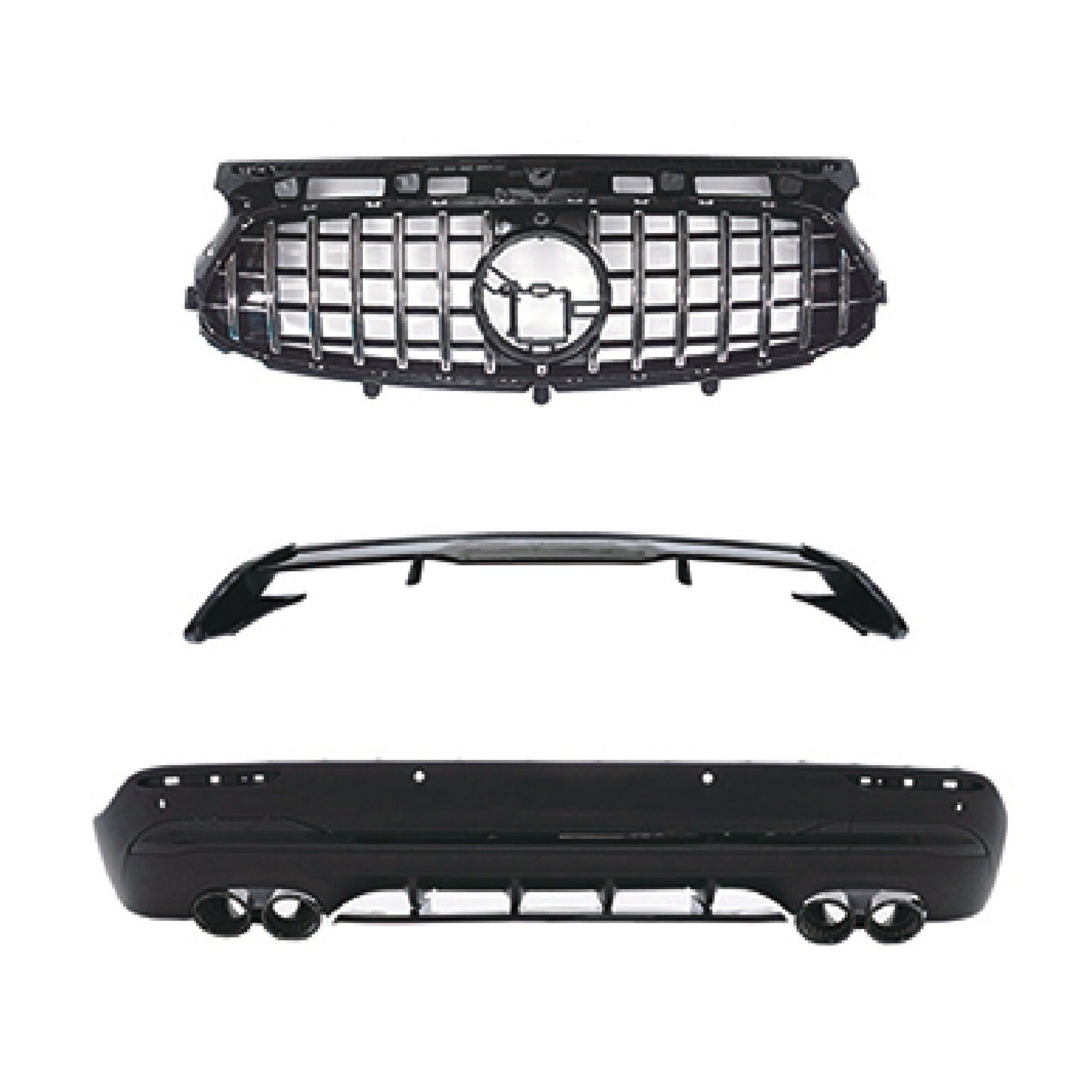 CONVERSION BODY KIT for MERCEDES-BENZ GLA-CLASS H247 2020 - 2023 to GLA45 AMG  Set includes:  Front Grille Rear Bumper Roof Spoiler
