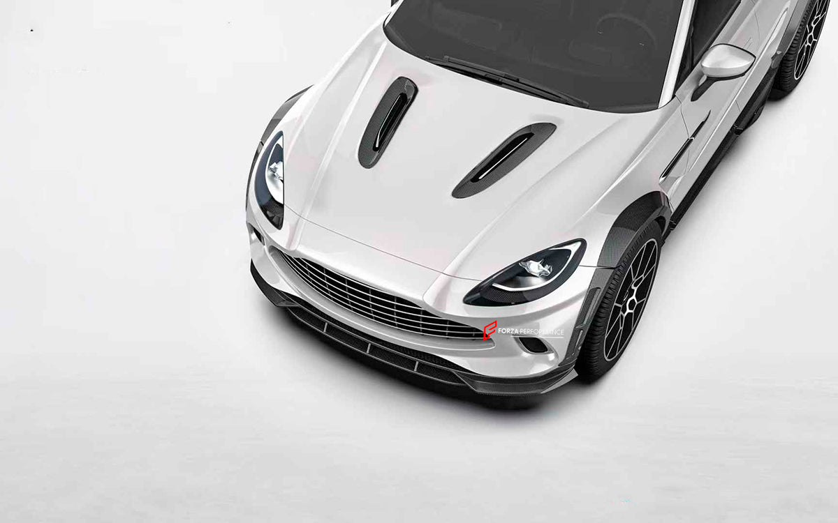 DRY CARBON BODY AERO KIT for ASTON MARTIN DBX
Set includes:
Front Lip
Hood Air Vents
Side Fenders
Fender Flares
Side Skirts
Roof Spoiler
Rear Bumper
Rear Spoiler
Rear Diffuser
Material: Dry Carbon
Note: Professional installation is required