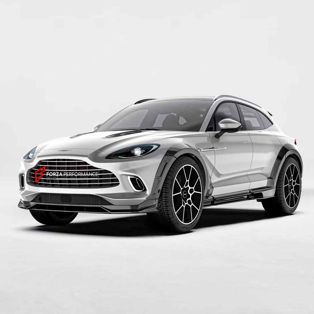DRY CARBON BODY AERO KIT for ASTON MARTIN DBX
Set includes:
Front Lip
Hood Air Vents
Side Fenders
Fender Flares
Side Skirts
Roof Spoiler
Rear Bumper
Rear Spoiler
Rear Diffuser
Material: Dry Carbon
Note: Professional installation is required