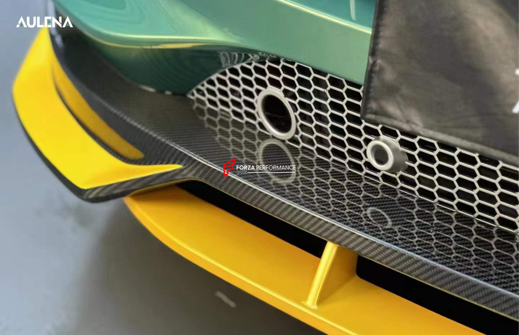 FORZA DRY CARBON BODY AERO KIT for ASTON MARTIN DBX  Set includes:  Front Lip Hood Air Vents Side Fenders Side Skirts Roof Spoiler Rear Bumper Rear Spoiler Rear Diffuser