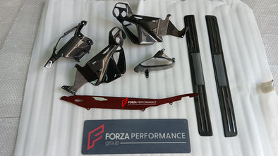 FORZA DRY CARBON INTERIOR KIT for FERRARI 488 GTB, SPIDER  Set includes:  Door Sills Air Conditioning Trims Glove Box Panel Shift Paddles Air Conditioning Control Palnel Center Console Bridge Inner Door Panels