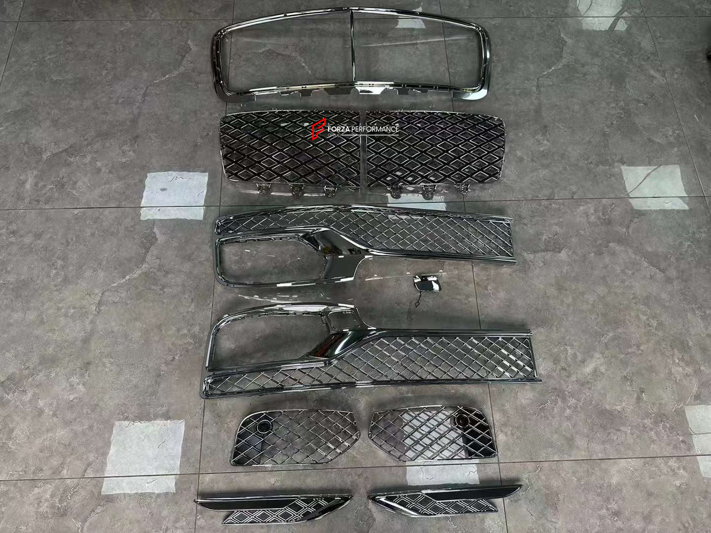 FRONT PARTS for BENTLEY CONTINENTAL GT 2017+    Set includes:  Front Bumper (3SD 807 437) Front Grille (3SD 853 597) Front Mesh (3SD 807 683/684) Front Mesh  (3SD 807 647A) Front Mesh (3SD 807 676/675A) Front Mesh (3SD 807 676/675)