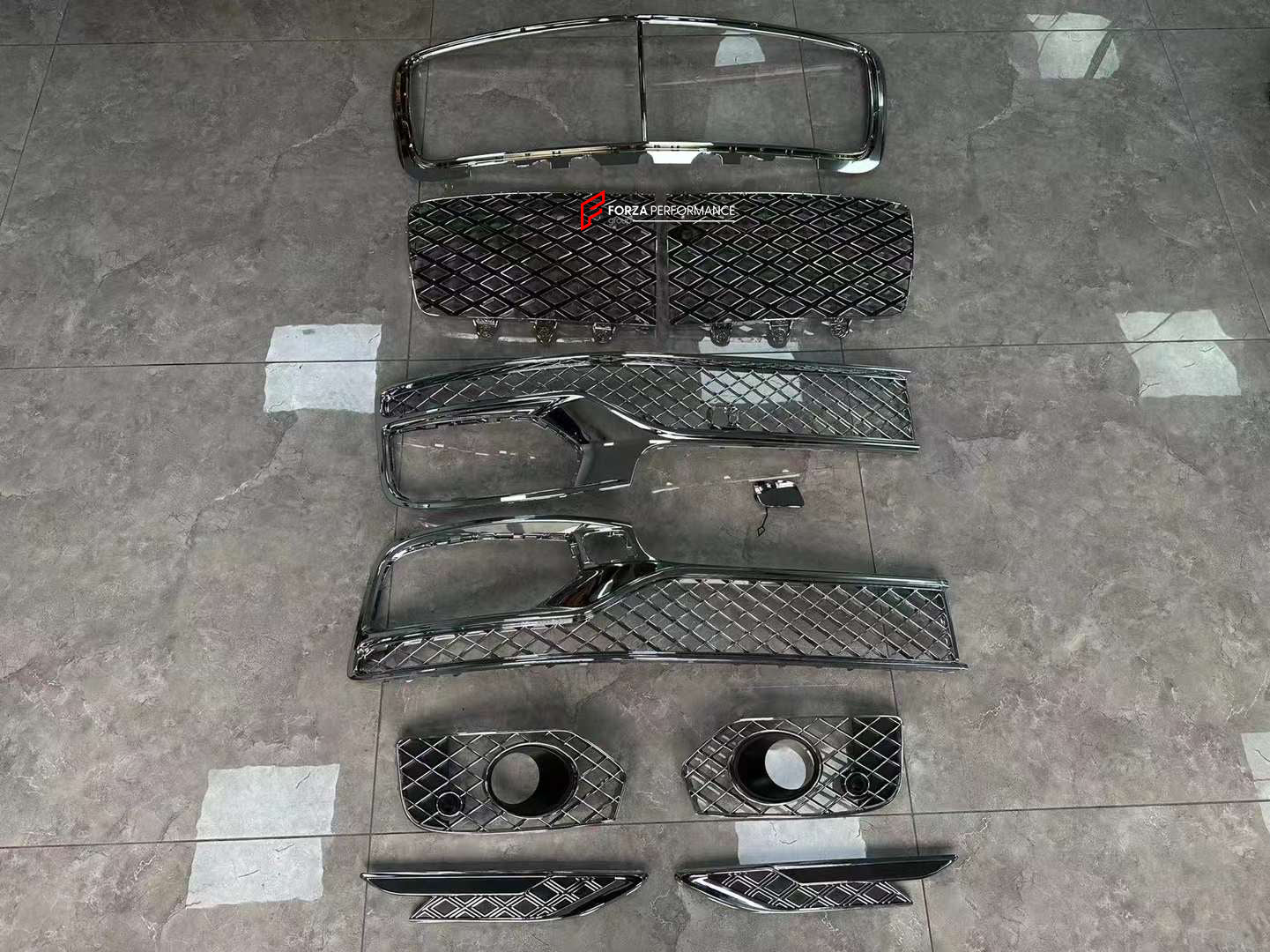 FRONT PARTS for BENTLEY CONTINENTAL GT 2017+    Set includes:  Front Bumper (3SD 807 437) Front Grille (3SD 853 597) Front Mesh (3SD 807 683/684) Front Mesh  (3SD 807 647A) Front Mesh (3SD 807 676/675A) Front Mesh (3SD 807 676/675)