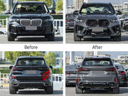 CONVERSION UPGRADE FACELIFT X5M BODY KIT FOR BMW X5 G05 2020+  Made in Taiwan  Set includes:  Front Bumper Assembly Fender Flares Side Skirts Rear Bumper Assembly Rear Diffuser Exhaust Tips