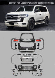 CONVERSION BODY KIT for TOYOTA LAND CRUISER 200 LC 200 to LAND CRUISER 300 LC 300
Set includes:
Front Bumper
Front Grille
Side Fenders
Rear Bumper
Material: Plastic + Stainless Steel
NOTE: Professional installation is required.
Contact us for pricing