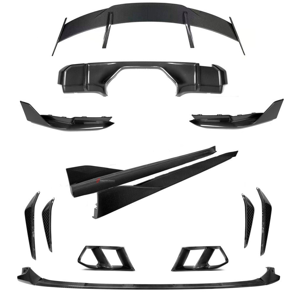 M PERFORMANCE STYLE CARBON BODY KIT for BMW M3 G80 | M4 G82 2020+  Set includes:  Front Lip Front Bumper Canards  Bumper Side Air Ducts  Rear Diffuser  Rear Bumper Spats  Side Skirts Rear Spoiler Rear Diffuser For Middle Exhaust