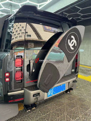 SURFBOARD FOR ALL MODELS WITH SPARE TIRE COVER   Will fit to any car with spare tire covers: Mercedes-Benz G-Class G63 W463, W463A, W464, G400, G500, G550, 4X4 Land Rover Defender L663 Toyota Land Cruiser Prado, Highlander, RAV4 Lexus GX550, LX570, LX600, RX350 Jeep Grand Cherokee, Wrangler AND SIMILAR CARS