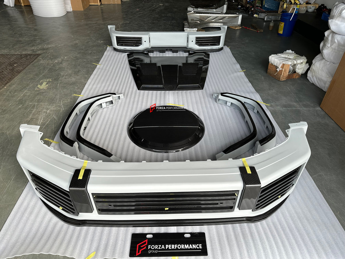 BODY KIT for URBAN AUTOMOTIVE STYLE MERCEDES BENZ G-CLASS W463A W464 G63 G550 2018+
Set includes:
Front Bumper
Hood / Bonnet
Front Fender Flares
Rear Bumper
Rear Fender Flares
Spare Tire Cover
