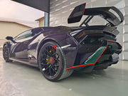 CONVERSION DRY CARBON BODY KIT for LAMBORGHINI HURACAN to HURACAN STO  Set includes: Front bumper Front hood Front hood trunk Side fenders Rear Bumper Rear Fenders Rear hood with Air intake Rear Spoiler Exhaust system Door panels (for an extra cost) Mirror cover (for an extra cost)