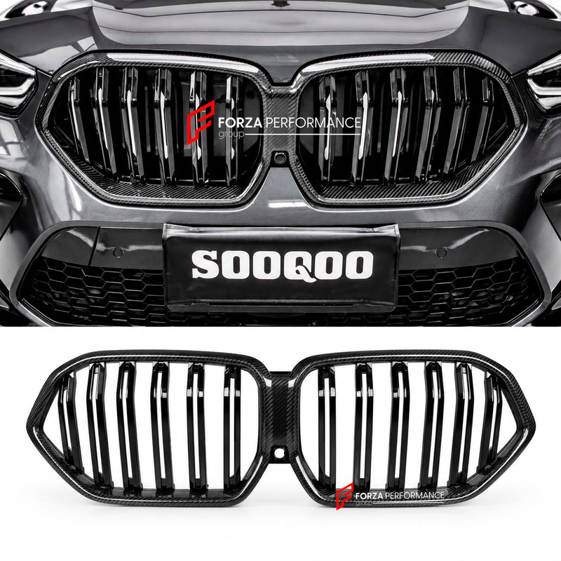 AUTHENTIC SOOQOO DRY CARBON DUAL SLAT FRONT GRILLE for BMW X6M F96 PRE-LCI 2020 - 2023