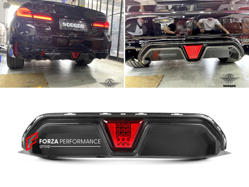 AUTHENTIC SOOQOO DRY CARBON REAR DIFFUSER WITH BRAKE LIGHT for BMW M5 F90 LCI 2021 - 2023