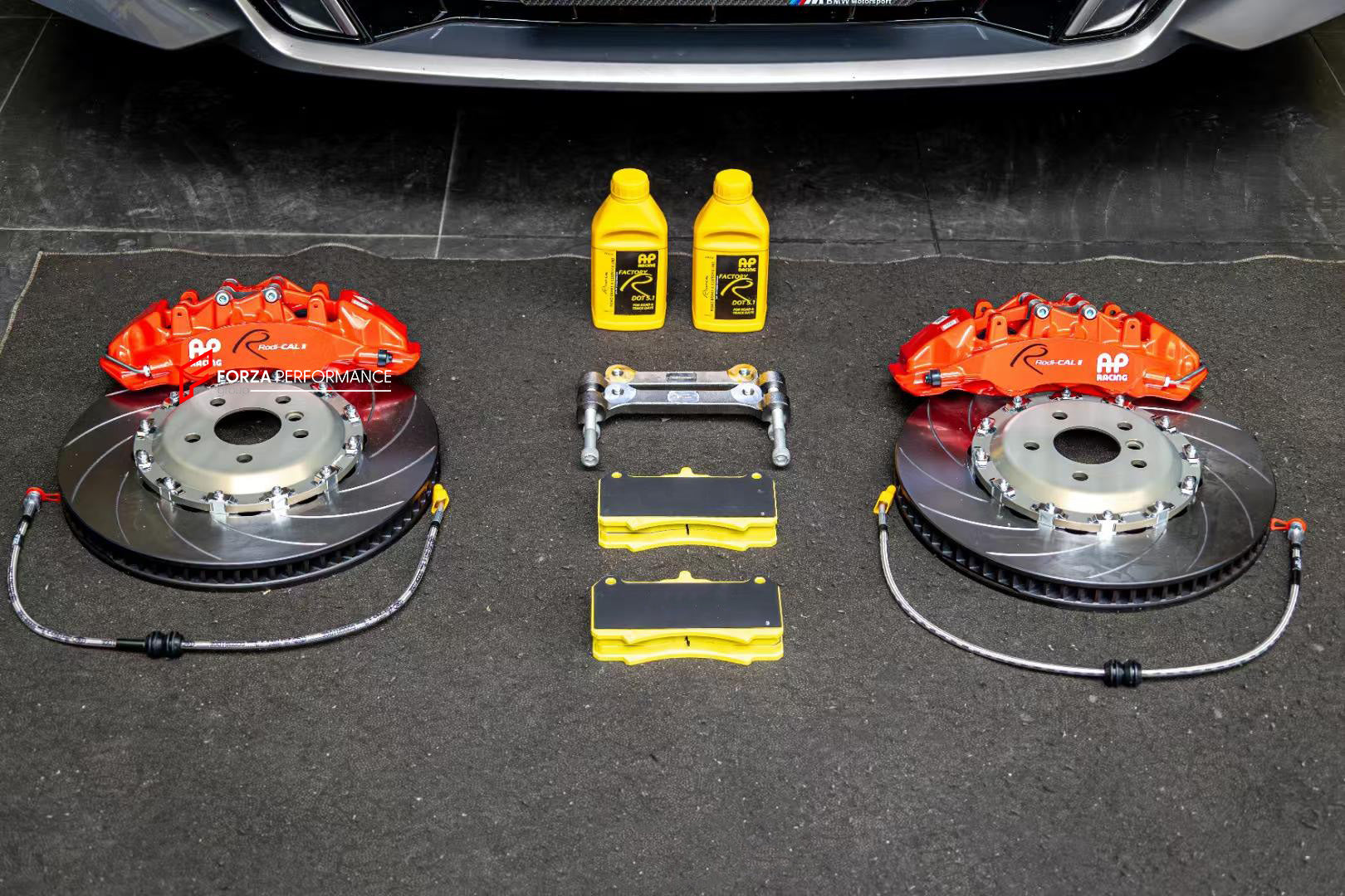 BIG BRAKE KIT for BMW 5 SERIES G60 G61 2023+
Forza Performance Group offers various types of big brake kits, all types of aftermarket brake calipers, as well as genuine original brands of all types, such as AP Racing, Brembo, Akebono, AMG, M Performance, Audi, Porsche, Lamborghini, Toyota TRD, etc.
Current set includes:
2x Authentic AP Racing CP9561 Front Brake Calipers
2x Front Brake Discs 380 mm
2x Brake Caliper Adapters
2x Brake Pads
PLEASE INCLUDE YOUR VIN, MODEL AND YEAR WHEN PURCHASING.