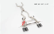 Forza Performance Aggressive sporty sound VALVED EXHAUST CATBACK MUFFLER for BMW M2 G87 3.0T  Valved exhaust, meaning that has remote, controlled valves - allowing a switch between an aggressive loud sports sound and a sound that is closer to the OEM sound  Set includes:  Center Pipes Exhaust tips Muffler with valves Valve control box with remote control (you may also reuse your factory exhaust valve motors
