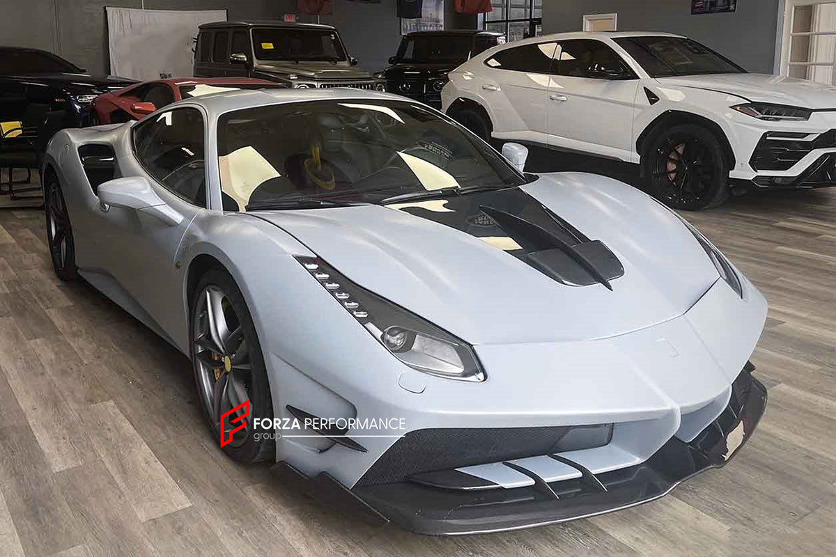 CARBON BODY KIT for FERRARI 488 GTB SPIDER 2015 - 2019
Set includes:
Front Lip
Front Bumper
Hood / Bonnet
Side Skirts
Rear Quarter Rocker Panel Side Skirt
Rear Spoiler
Rear Bumper
Rear Diffuser
Material: Fiberglass with Carbon fiber
NOTE: Professional installation is required.