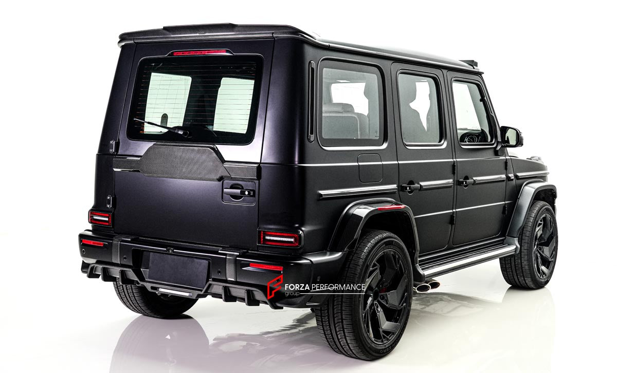 DRY CARBON BODY KIT for MERCEDES BENZ G CLASS G500 G450D W465 2024+
Set includes:
Front Lip
Front Bumper Covers
Turning Light Frame Cover
Hood Scoop
Roof Light Bar
Roof Trim
A-Pllar Cover
Window Frame Covers
Side Molding Trims
Roof Spoiler
D-Pillar Add-Ons
Rear Fender Flare
Rear Trunk Cover
Rear Bumper Covers
Rear Diffuser
Material: Dry Carbon Fiber