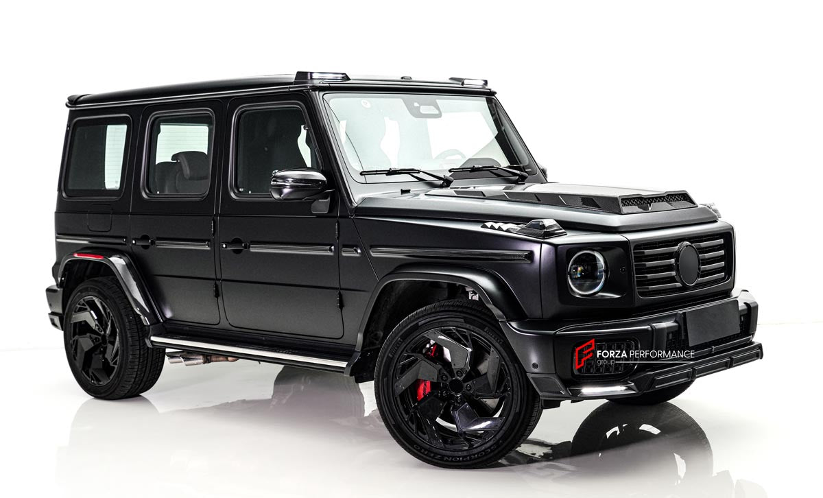 DRY CARBON BODY KIT for MERCEDES BENZ G CLASS G500 G450D W465 2024+
Set includes:
Front Lip
Front Bumper Covers
Turning Light Frame Cover
Hood Scoop
Roof Light Bar
Roof Trim
A-Pllar Cover
Window Frame Covers
Side Molding Trims
Roof Spoiler
D-Pillar Add-Ons
Rear Fender Flare
Rear Trunk Cover
Rear Bumper Covers
Rear Diffuser
Material: Dry Carbon Fiber