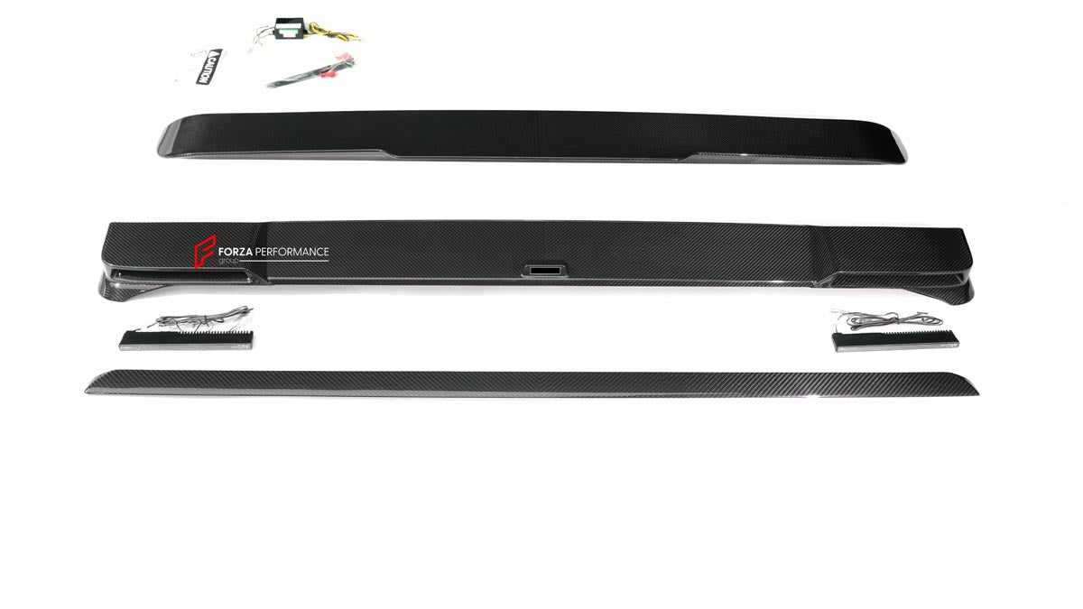 DRY CARBON BODY KIT for MERCEDES BENZ G CLASS G500 G450D W465 2024+
Set includes:
Front Lip
Front Bumper Covers
Turning Light Frame Cover
Hood Scoop
Roof Light Bar
Roof Trim
A-Pllar Cover
Window Frame Covers
Side Molding Trims
Roof Spoiler
D-Pillar Add-Ons
Rear Fender Flare
Rear Trunk Cover
Rear Bumper Covers
Rear Diffuser
Material: Dry Carbon Fiber