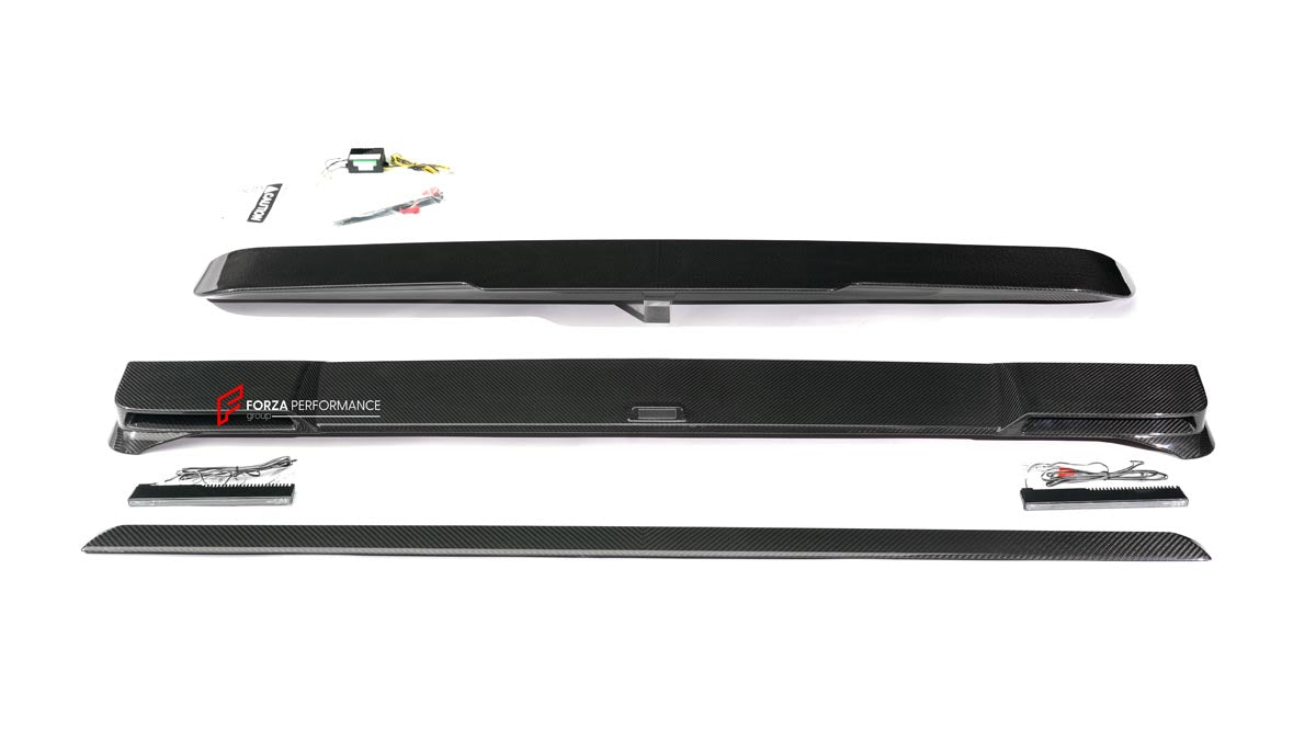 DRY CARBON BODY KIT for MERCEDES BENZ G CLASS G500 G450D W465 2024+
Set includes:
Front Lip
Front Bumper Covers
Turning Light Frame Cover
Hood Scoop
Roof Light Bar
Roof Trim
A-Pllar Cover
Window Frame Covers
Side Molding Trims
Roof Spoiler
D-Pillar Add-Ons
Rear Fender Flare
Rear Trunk Cover
Rear Bumper Covers
Rear Diffuser
Material: Dry Carbon Fiber