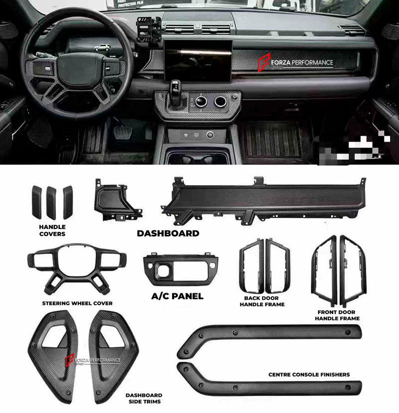 DRY CARBON FIBER INTERIOR TRIM KIT COVERS for LAND ROVER DEFENDER L663 2020+