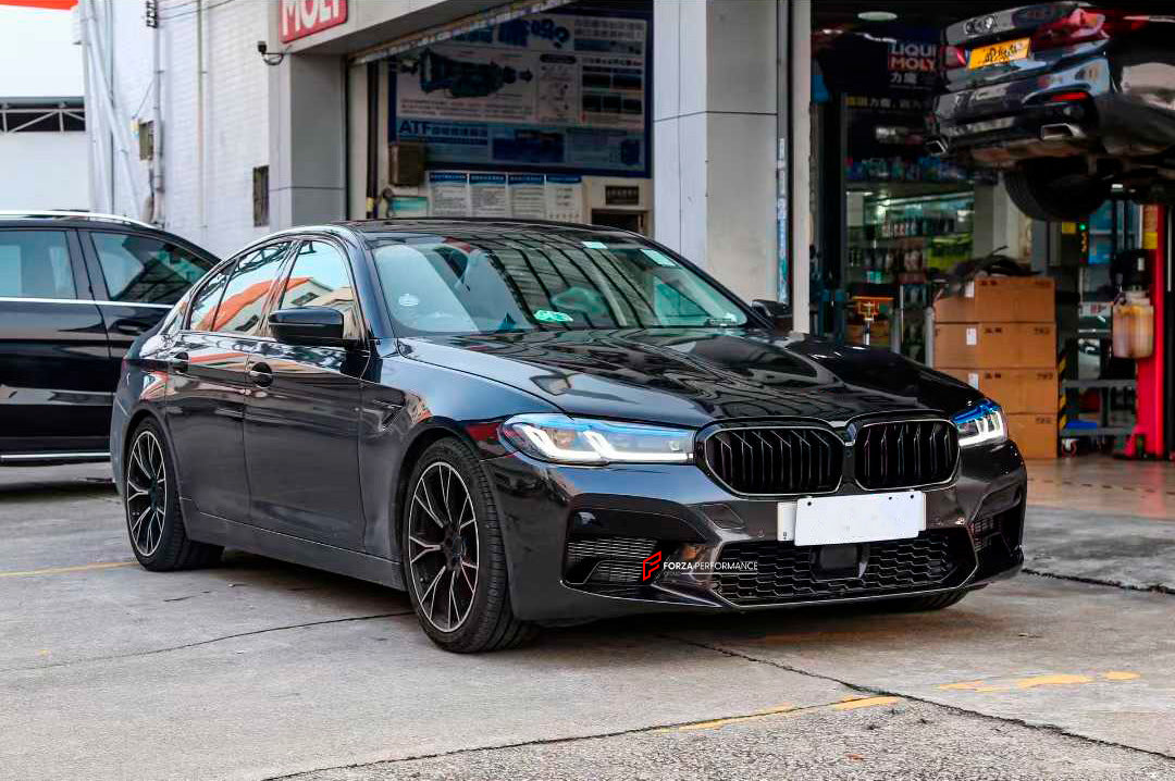 CONVERSION FRONT BUMPER AND FENDERS KIT for BMW 5 SERIES G30 G38 2016 - 2020 to M5 F90 LCI 2020+ UPGRADE FACELIFT
Set includes:
Front Bumper Assembly
Side Fenders
Material: Plastic, Aluminium
Note: Professional installation is required.