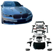 CONVERSION BODY KIT FOR BMW 7 SERIES G12 2016 - 2019 UPGRADE to BMW 7 SERIES G12 FACELIFT 2020 - 2022
Set includes:
Front Bumper Assembly
Hood / Bonnet
Front Fenders
Front Grille
Headlights
Side Skirts
Rear Bumper Assembly
Tail Lights
Rear Diffuser with Exhaust tips
Material: Fiberglass
Note: Professional installation is required. Headlights fit only if you have led headlights, not laser