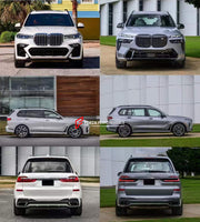 CONVERSION BODY KIT for BMW X7 G07 2018 to BMW X7 G07 LCI 2023
Set includes:
Front Bumper Assembly
Grille
Headlights
Side Skirts
Rear Bumper Assembly
Rear Tail Lights
Material: Plastic
NOTE: Professional installation is required