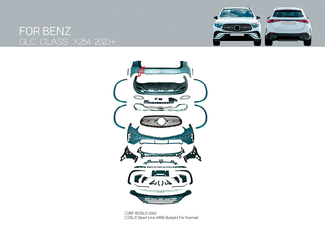 CONVERSION BODY KIT for MERCEDES BENZ GLC CLASS X254 UPGRADE to AMG X254 GLC63 SE 2023+
Set includes:
Front Bumper
Front Gille
Fender Flares
Rear Bumper
Rear Diffuser
Material: Plastic
Note: Professional installation is required.
* Each part of this kit can be sent separately. Please contact us if you need a specific part.
Payment ►
Visa
Mastercard
PayPal with a credit card (add 4.4% at checkout)
Payoneer
Cryptocurrency
Shipment ►
By express DHL/UPS/TNT/FedEx
To the local international airport
S