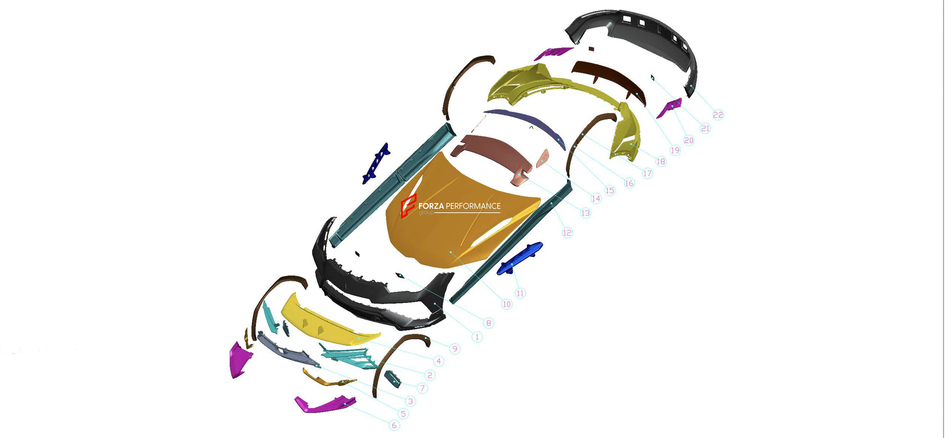 CONVERSION BODY KIT FOR LAMBORGHINI URUS UPGRADE TO PERFOMANTE  Set includes:  Front bumper assembly Front Lip Hood/Bonnet Mirror Covers Side Skirts Side fender flares Rear bumper assembly Rear canards Rear Diffuser