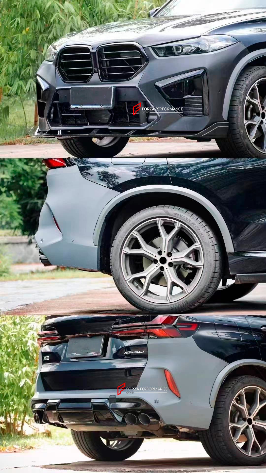 CONVERSION UPGRADE BODY KIT for BMW X5 G05 LCI 2023+ UPGRADE to X5M F95 LCI FACELIFT
Set includes:
Front Bumper Assembly
Front Grille
Side Skirts
Fender Flares
Rear Bumper Assembly
Rear Diffuser
Exhaust Tips
Material: Plastic
Note: Professional installation is required.