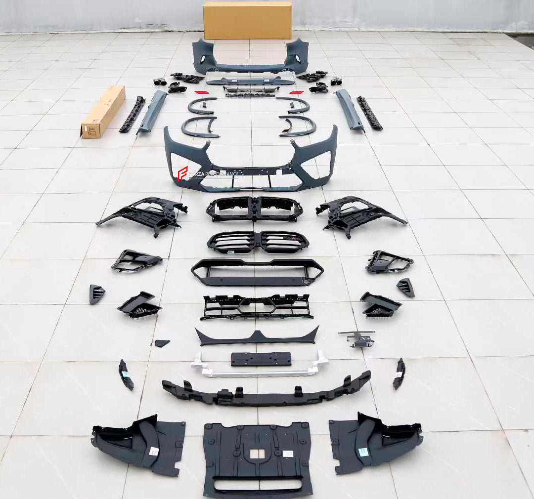 CONVERSION UPGRADE BODY KIT for BMW X5 G05 LCI 2023+ UPGRADE to X5M F95 LCI FACELIFT
Set includes:
Front Bumper Assembly
Front Grille
Side Skirts
Fender Flares
Rear Bumper Assembly
Rear Diffuser
Exhaust Tips
Material: Plastic
Note: Professional installation is required.