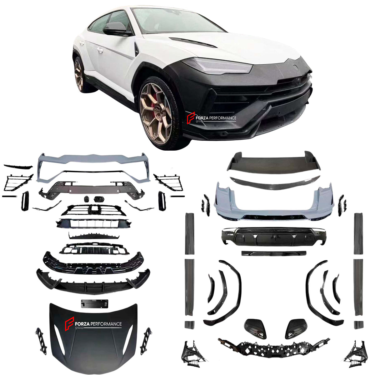 CONVERSION UPGRADE FACELIFT OLD TO NEW PLASTIC AND DRY CARBON BODY KIT for LAMBORGHINI URUS 2018-2022 UPGRADE TO PERFORMANTE 2023 STYLE
Set includes:
Front bumper assembly
Front Lip
Hood/Bonnet
Mirror Covers
Side Skirts
Side fender flares
Rear bumper assembly
Rear canards
Rear Diffuser
Rear trunk spoiler
Rear roof spoiler
Material: Plastic PP + Dry Carbon
Note: Professional installation is required
CONTACT US FOR PRICING
Payment ►
Visa
Mastercard
PayPal with a credit card (add 4.4% at checkout)
Payo