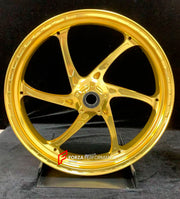 We manufacture premium quality forged motorcycle wheels rims for KTM 790 890 in any design, size, color.
Wheel sizes (motorcycle spec):
Front: 3.5 x 17
Rear: 5.5 x 17
Weight:
Front: 3.25 kg (7.16 lbs)
Rear: 4.65 kg (10.25 lbs)
Finishing: Gloss Gold
Forza Performance Group engineers and manufactures each forged motorcycle wheel individually per order. This ensures precise fitment, uncompromised strength, and unique styling. Whether for racing, touring, or daily use — our wheels are built for both pe
