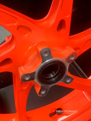We manufacture premium quality forged motorcycle wheels rims for KTM 790 890 in any design, size, color.
Wheel sizes (motorcycle spec):
Front: 3.5 x 17
Rear: 5.5 x 17
Weight:
Front: 3.35 kg (7.38 lbs)
Rear: 4.75 kg (10.47 lbs)
Finishing: KTM Orange
Forza Performance Group engineers and manufactures each forged motorcycle wheel individually per order. This ensures precise fitment, uncompromised strength, and unique styling. Whether for racing, touring, or daily use — our wheels are built for both pe