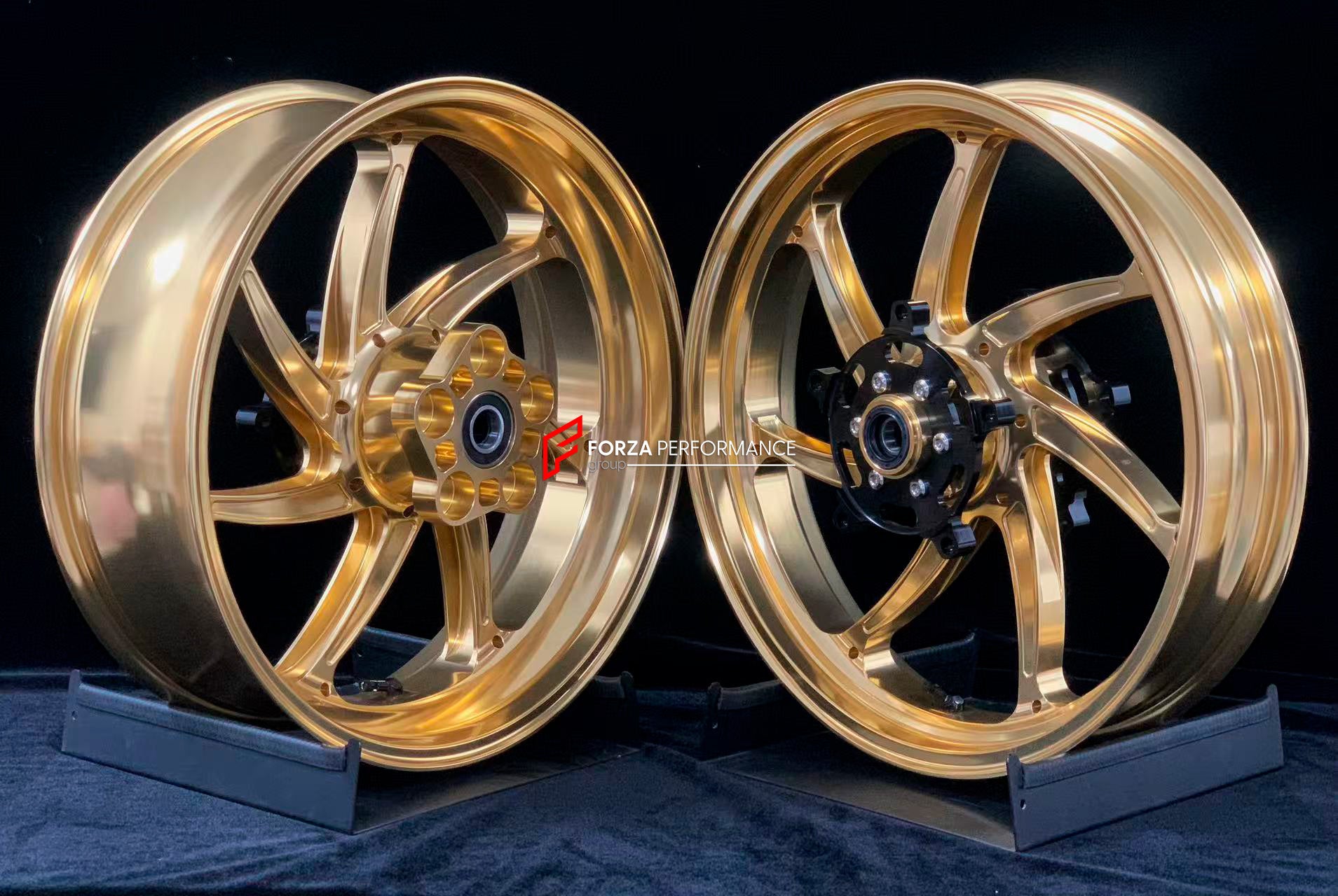 We manufacture premium quality forged motorcycle wheels rims for KAWASAKI NINJA Z900 SE Z900RS in any design, size, color.
Wheel sizes (motorcycle spec):
Front: 3.5 x 17
Rear: 5.5 x 17
Weight:
Front: 4.35 kg (9.48 lbs)
Rear: 4.8 kg (10.58 lbs)
Finishing: Satin Gold
Forza Performance Group engineers and manufactures each forged motorcycle wheel individually per order. This ensures precise fitment, uncompromised strength, and unique styling. Whether for racing, touring, or daily use — our wheels are