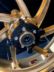We manufacture premium quality forged motorcycle wheels rims for KAWASAKI NINJA Z900 SE Z900RS in any design, size, color.
Wheel sizes (motorcycle spec):
Front: 3.5 x 17
Rear: 5.5 x 17
Weight:
Front: 4.35 kg (9.48 lbs)
Rear: 4.8 kg (10.58 lbs)
Finishing: Satin Gold
Forza Performance Group engineers and manufactures each forged motorcycle wheel individually per order. This ensures precise fitment, uncompromised strength, and unique styling. Whether for racing, touring, or daily use — our wheels are