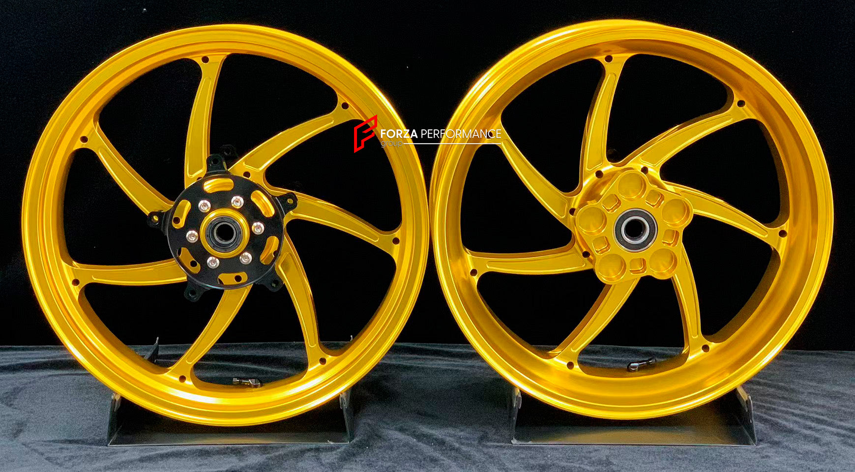 We manufacture premium quality forged motorcycle wheels rims for KAWASAKI NINJA Z900 SE Z900RS in any design, size, color.
Wheel sizes (motorcycle spec):
Front: 3.5 x 17
Rear: 5.5 x 17
Weight:
Front: 4.3 kg (9.48 lbs)
Rear: 4.8 kg (10.58 lbs)
Finishing: Gloss Gold
Forza Performance Group engineers and manufactures each forged motorcycle wheel individually per order. This ensures precise fitment, uncompromised strength, and unique styling. Whether for racing, touring, or daily use — our wheels are b