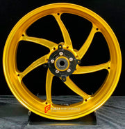 We manufacture premium quality forged motorcycle wheels rims for KAWASAKI NINJA Z900 SE Z900RS in any design, size, color.
Wheel sizes (motorcycle spec):
Front: 3.5 x 17
Rear: 5.5 x 17
Weight:
Front: 4.3 kg (9.48 lbs)
Rear: 4.8 kg (10.58 lbs)
Finishing: Gloss Gold
Forza Performance Group engineers and manufactures each forged motorcycle wheel individually per order. This ensures precise fitment, uncompromised strength, and unique styling. Whether for racing, touring, or daily use — our wheels are b