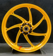 We manufacture premium quality forged motorcycle wheels rims for KAWASAKI ZX10R ZX10RR in any design, size, color.
Wheel sizes (motorcycle spec):
Front: 3.5 x 17
Rear: 6 x 17
Weight:
Front: 4.2 kg (19.26 lbs)
Rear: 5 kg (11.02 lbs)
Finishing: Satin Gold
Forza Performance Group engineers and manufactures each forged motorcycle wheel individually per order. This ensures precise fitment, uncompromised strength, and unique styling. Whether for racing, touring, or daily use — our wheels are built for bo