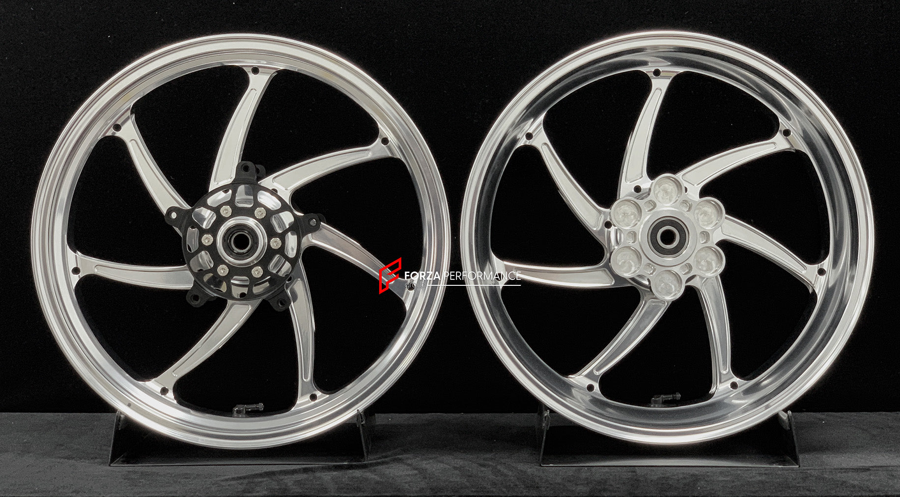 We manufacture premium quality forged motorcycle wheels rims for KAWASAKI ZX4R ZX4RSE in any design, size, color.
Wheel sizes (motorcycle spec):
Front: 3.5 x 17
Rear: 4.5 x 17
Weight:
Front: 4.7 kg (10.36 lbs)
Rear: 4.85 kg (10.69 lbs)
Finishing: Gloss Silver
Forza Performance Group engineers and manufactures each forged motorcycle wheel individually per order. This ensures precise fitment, uncompromised strength, and unique styling. Whether for racing, touring, or daily use — our wheels are built