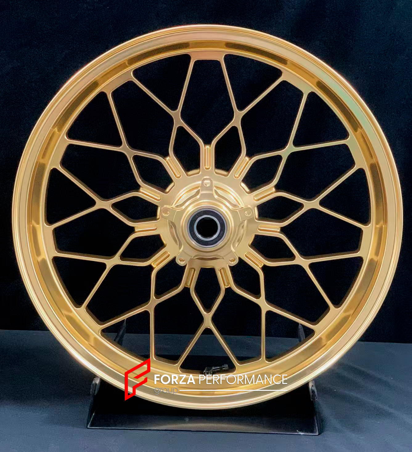 We manufacture premium quality forged motorcycle wheels rims for MV AGUSTA in any design, size, color.
Wheel sizes (motorcycle spec):
Front: 3.5 x 17
Rear: 5.5 x 17
Weight:
Front: 4.15 kg (9.15 lbs)
Rear: 4.85 kg (10.69 lbs)
Finishing: Satin Gold
Forza Performance Group engineers and manufactures each forged motorcycle wheel individually per order. This ensures precise fitment, uncompromised strength, and unique styling. Whether for racing, touring, or daily use — our wheels are built for both perf