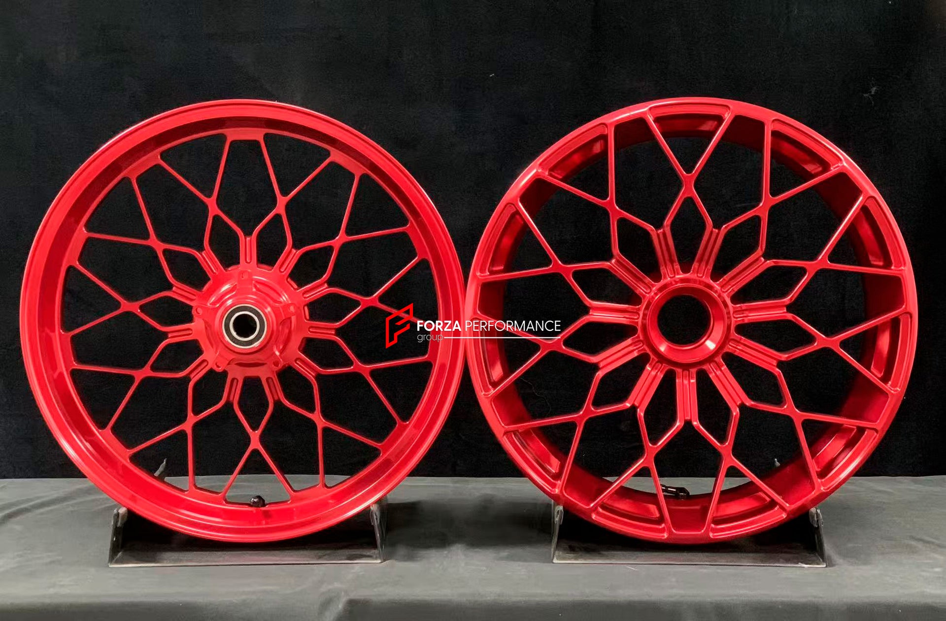 We manufacture premium quality forged motorcycle wheels rims for MV AGUSTA in any design, size, color.
Wheel sizes (motorcycle spec):
Front: 3.5 x 17
Rear: 5.5 x 17
Weight:
Front: 4.25 kg (9.37 lbs)
Rear: 4.9 kg (10.8 lbs)
Finishing Gloss Red
Forza Performance Group engineers and manufactures each forged motorcycle wheel individually per order. This ensures precise fitment, uncompromised strength, and unique styling. Whether for racing, touring, or daily use — our wheels are built for both performa