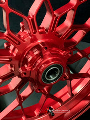 We manufacture premium quality forged motorcycle wheels rims for MV AGUSTA in any design, size, color.
Wheel sizes (motorcycle spec):
Front: 3.5 x 17
Rear: 5.5 x 17
Weight:
Front: 4.25 kg (9.37 lbs)
Rear: 4.9 kg (10.8 lbs)
Finishing Gloss Red
Forza Performance Group engineers and manufactures each forged motorcycle wheel individually per order. This ensures precise fitment, uncompromised strength, and unique styling. Whether for racing, touring, or daily use — our wheels are built for both performa